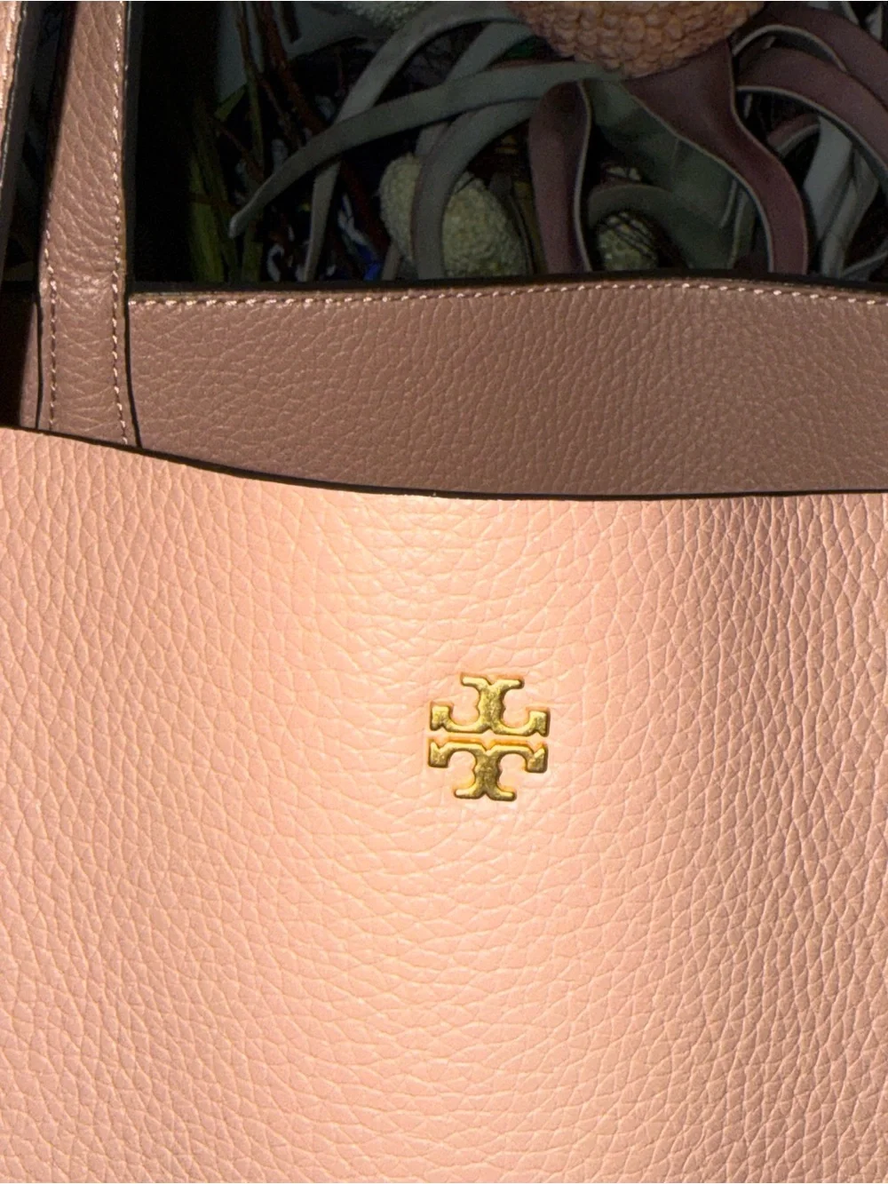 Tory Burch Blush Pink Pebbled Leather Tote with Gold Logo